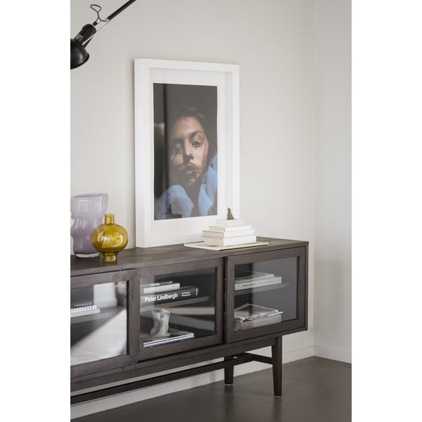 Barna tálalószekrény tolóajtóval, tölgyfa dekorral 170x75 cm Hazelton – Rowico-image-3