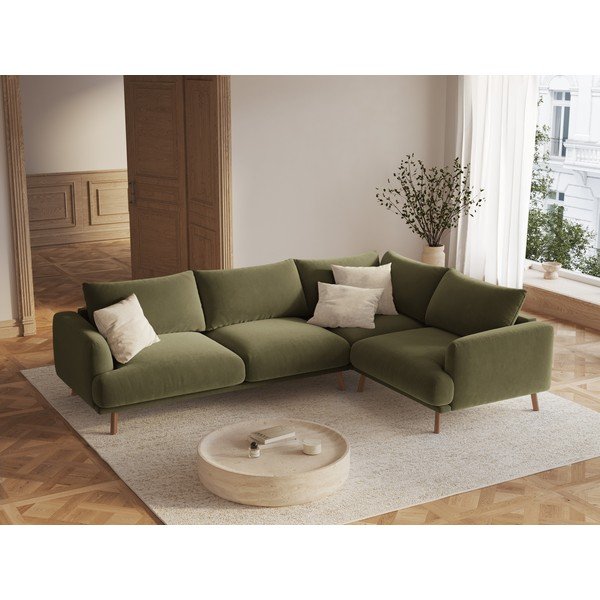 Zöld bársony sarokkanapé (jobb oldali-L alakú) Naomi – Micadoni -image-1