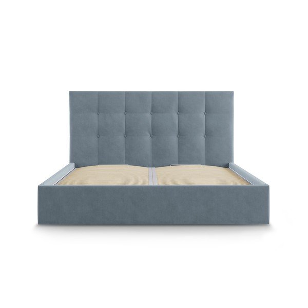 Világoskék kárpitozott franciaágy tárolóhellyel ágyráccsal 180x200 cm Nerin – Mazzini Beds-image-2