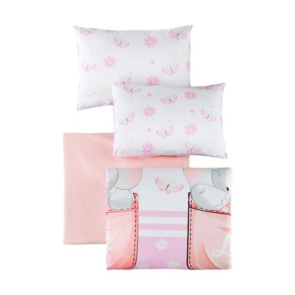 Fehér-rózsaszín négyrészes renforcé pamut gyerek ágyneműhuzat babaágyhoz lepedővel 100x150 cm Lovely – Mijolnir-image-2