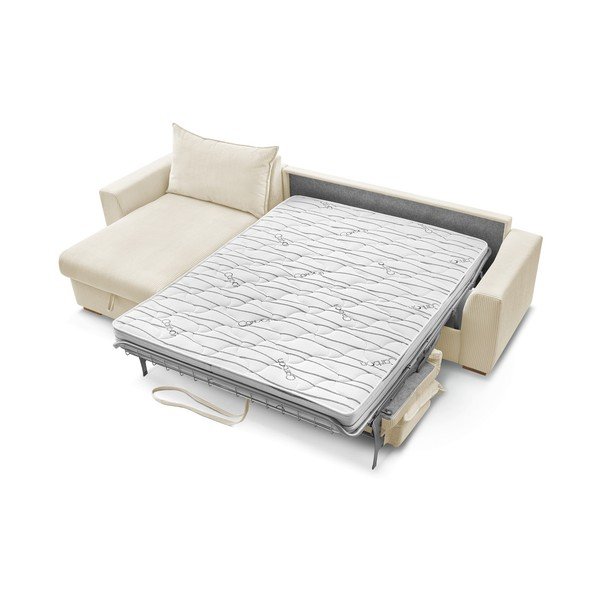 Krémszínű kordbársony kinyitható sarokkanapé (variálható) Augustin – Bobochic Paris-image-3