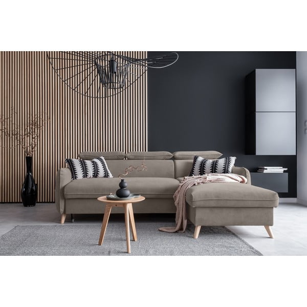 Világosbarna bársony kinyitható sarokkanapé (jobb oldali) Sweet Harmony – Miuform-image-1