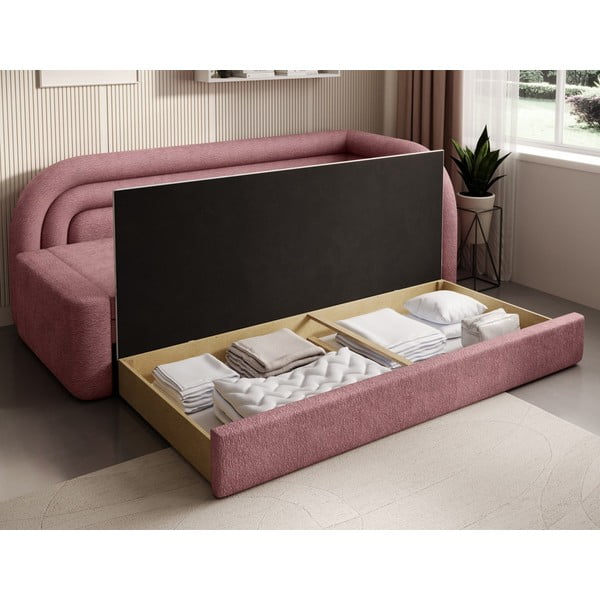 Rózsaszín zsenília kinyitható-tárolóhelyes kanapé jobb oldali 223 cm Fabillo – ELTAP-image-4