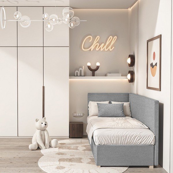 Szürke sarok ágyneműtartós gyerekágy matraccal 90x200 cm Flexi – Ghado-image-1