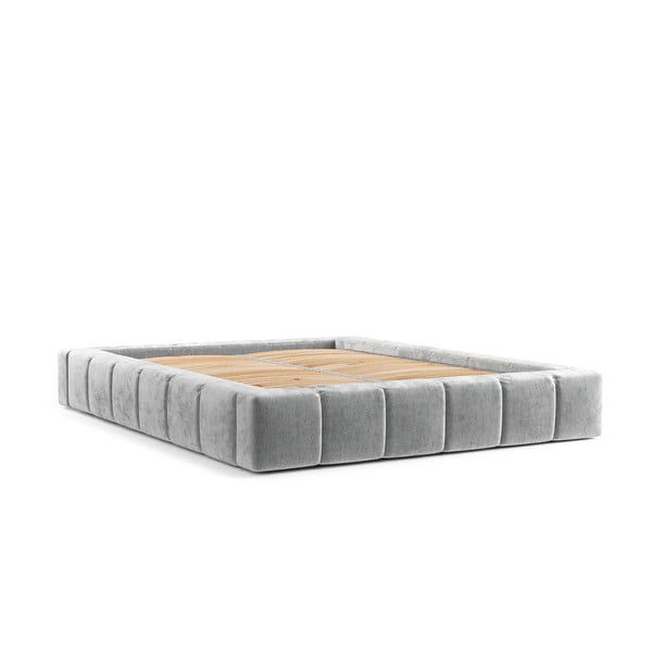 Világosszürke kárpitozott ágyneműtartós franciaágy ágyráccsal 160x200 cm Aruba L – Maison de Rêve