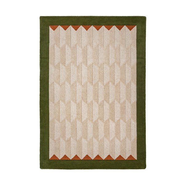 Zöld-natúr színű kézi szövésű gyapjú szőnyeg 200x290 cm Apex Border Wool – Flair Rugs
