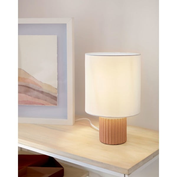 Fehér-natúr színű asztali lámpa textil búrával (magasság 28 cm) Eshe – Kave Home-image-1