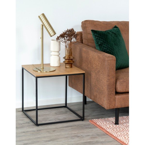 Vita tárolóasztal fekete acél kerettel és tölgyfa dekor asztallappal, 45 x 45 cm - House Nordic-image-2