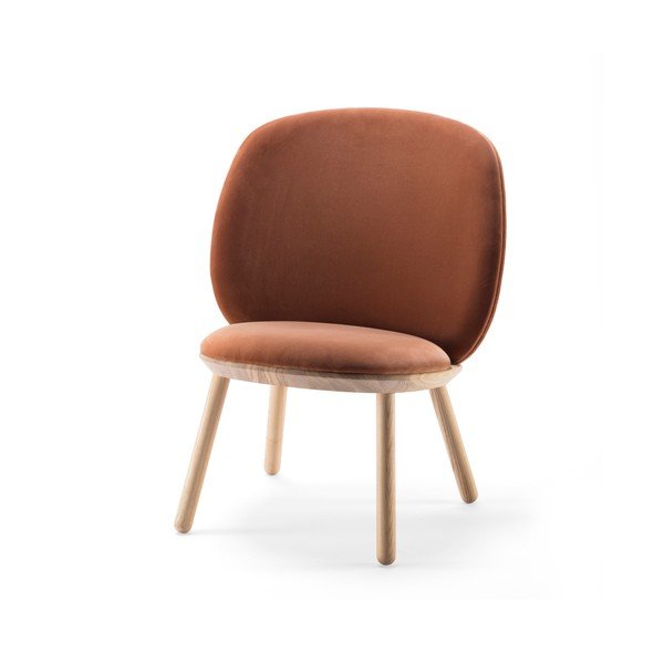 Naïve narancs-terrakotta fotel kőrisfa konstrukcióval és bőr részletekkel - EMKO-image-4