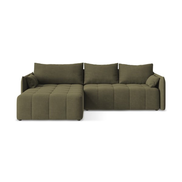 Khaki kinyitható-tárolóhelyes sarokkanapé (bal oldali-heverő résszel) Moku – Makamii