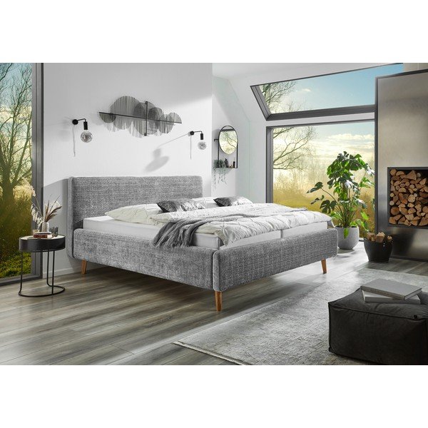 Világosszürke kárpitozott franciaágy ágyráccsal 180x200 cm Primavera – Meise Möbel-image-1