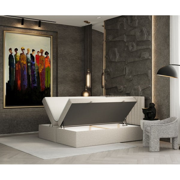 Bézs ágyneműtartós boxspring ágy 140x200 cm Spencer – Maison de Rêve-image-2
