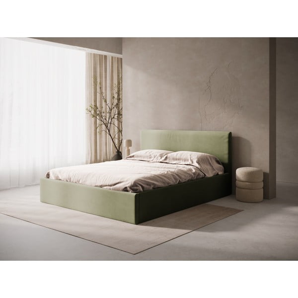 Zöld kárpitozott ágyneműtartós-ágytámla nélkül franciaágy ágyráccsal 180x200 cm Susan – Micadoni -image-1