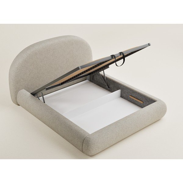 Bézs kárpitozott ágyneműtartós franciaágy ágyráccsal 140x200 cm Maumere – Maison de Rêve-image-3