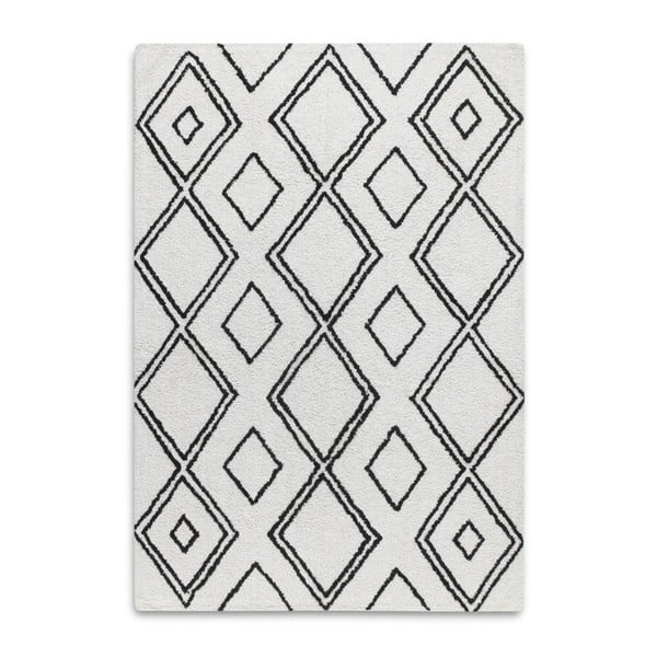 Morocco fekete-fehér kézzel szőtt pamut szőnyeg, 120 x 170 cm - HF Living