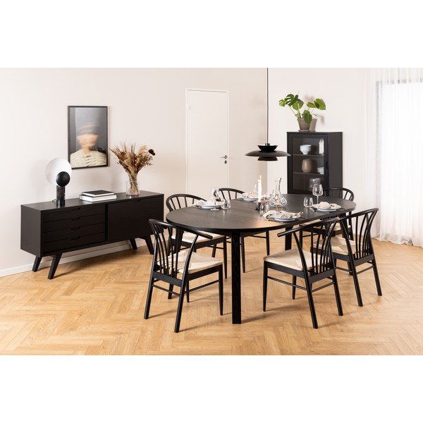 Fekete alacsony komód tolóajtóval, tölgyfa dekorral 160x72 cm A-Line – Actona-image-1