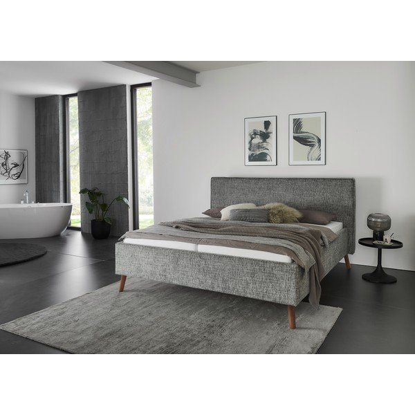 Szürke kárpitozott ágyneműtartós franciaágy ágyráccsal 160x200 cm Riva – Meise Möbel-image-1