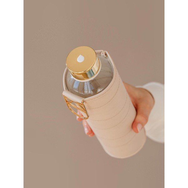 Bézs ivópalack boroszilikát üvegből, műbőr tartóval 750 ml Mismatch - Equa-image-2