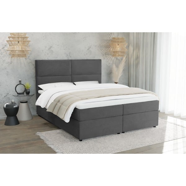 Sötétszürke ágyneműtartós boxspring ágy 180x200 cm Rico – Ropez-image-1