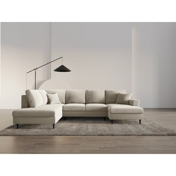 Bézs bársony kinyitható tárolóhelyes sarokkanapé (bal oldali-U alakú) Kyoto – Cosmopolitan Design-image-2