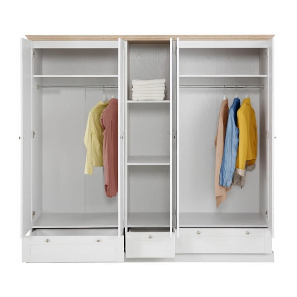 Bruce fehér ötajtós ruhásszekrény, tölgyfa dekor - Støraa-image-1