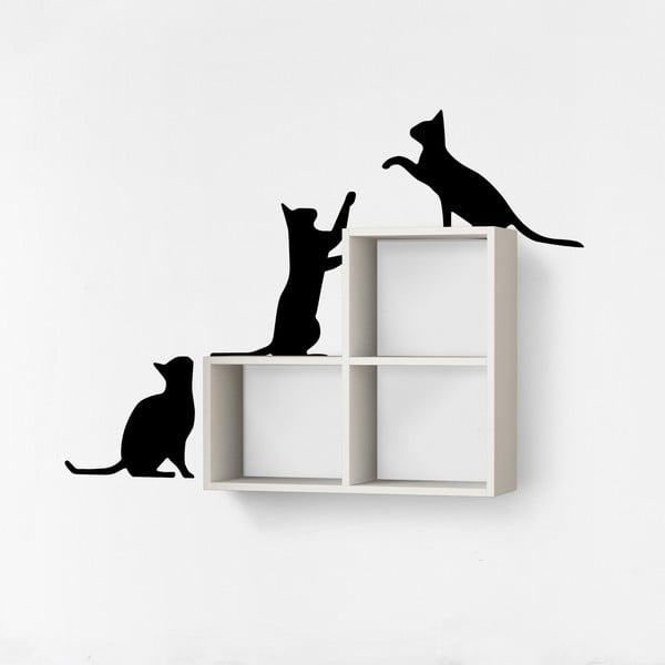 Cats fekete-fehér fali polc, dekormatricával