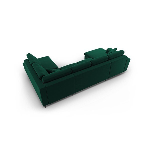 Zöld bársony kinyitható tárolóhelyes sarokkanapé (jobb oldali-U alakú) Kyoto – Cosmopolitan Design-image-4