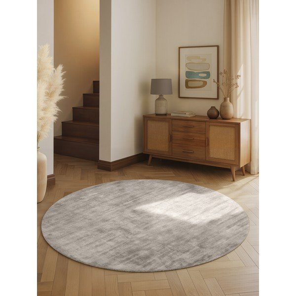 Szürke kézi szövésű viszkóz kerek szőnyeg ø 120 cm Noemi – Vikosa-image-1