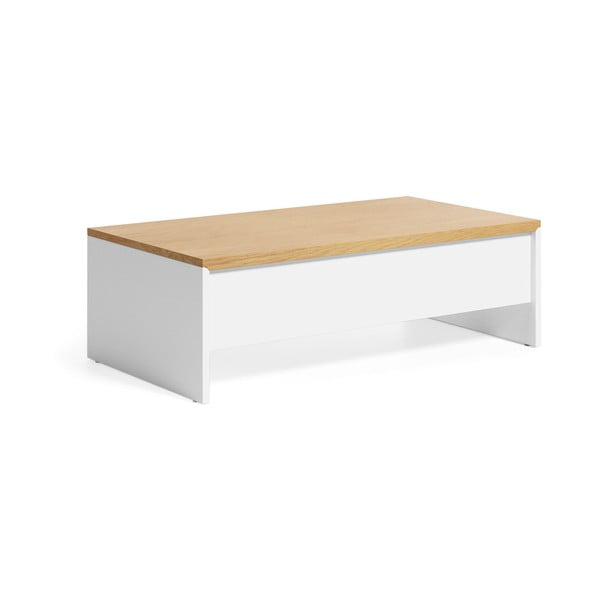 Fehér-natúr színű dohányzóasztal tölgyfa dekorral 60x110 cm Abilen – Kave Home-image-2