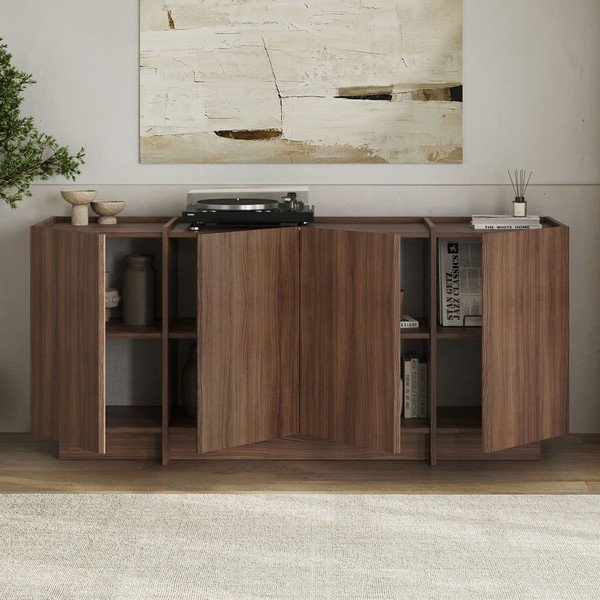 Sötét natúr színű komód kábellyukkal diófa dekorral 180x80x45 cm Dorma – Kalune Design-image-2