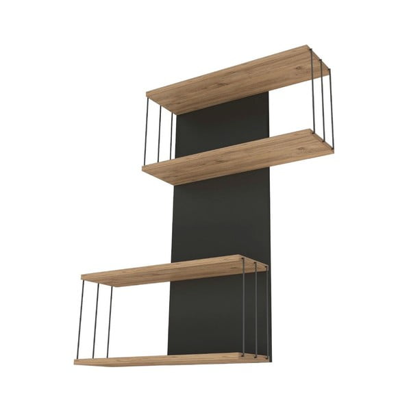 Antracitszürke-natúr színű többszintes fali polc borovi fenyő dekorral 65 cm Destan – Kalune Design-image-3