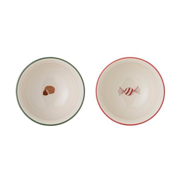 Fehér-zöld agyagkerámia tálka szett karácsonyi mintával, 2 db-os  500 ml Jolly – Bloomingville-image-2