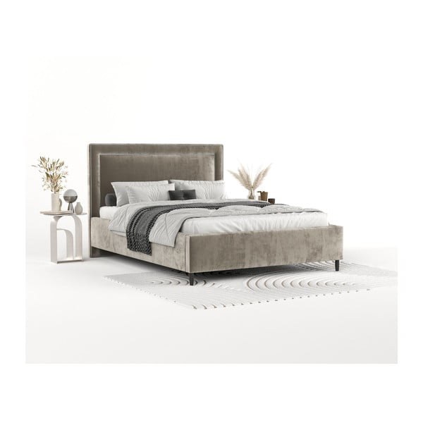 Bézs kárpitozott ágyneműtartós franciaágy ágyráccsal 180x200 cm Baleine – Maison de Rêve-image-1