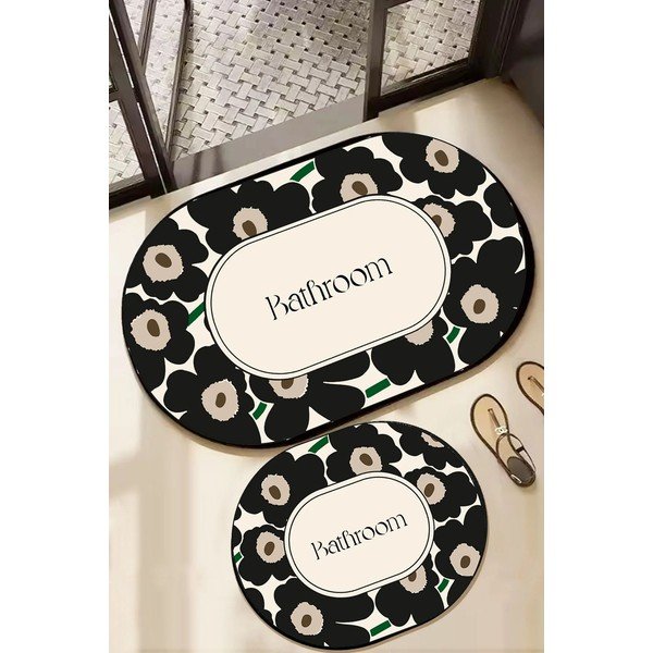 Fekete-bézs fürdőszobai kilépő szett 2 db-os 60x100 cm Oweld – Foutastic-image-1