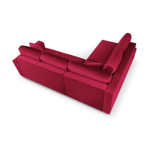 Piros bársony kinyitható tárolóhelyes sarokkanapé (bal oldali-L alakú) Kyoto – Cosmopolitan Design-image-4