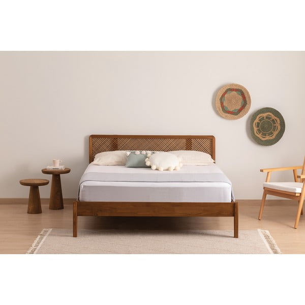 Natúr színű-sötétbarna lucfenyő franciaágy ágyráccsal 180x200 cm Izabelya – Kalune Design-image-2