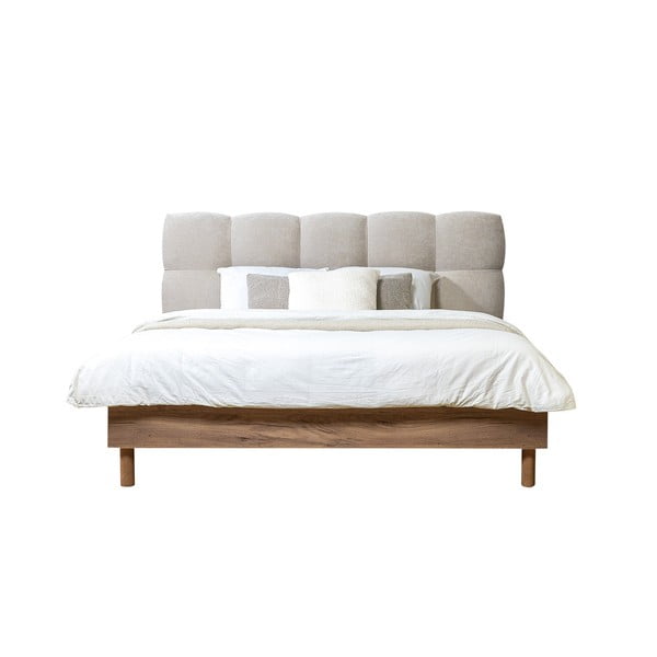 Világosszürke kárpitozott franciaágy ágyráccsal 160x200 cm Kumo – Bobochic Paris-image-2