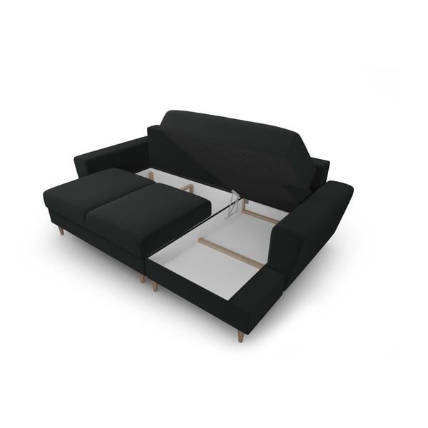 Fekete bársony kinyitható tárolóhelyes sarokkanapé (jobb oldali-heverő résszel) Kyoto – Cosmopolitan Design-image-3