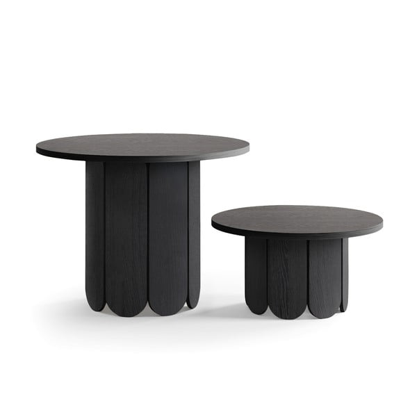 Fekete kerek dohányzóasztal tölgyfa dekorral ø 78 cm Soft – Woodman-image-3