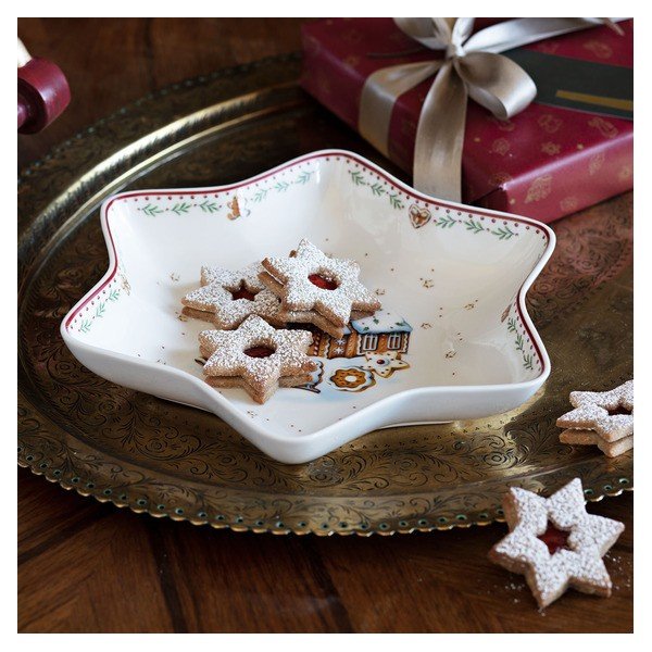 Gingerbread Village piros-fehér karácsonyi csillag alakú porcelán tál, 24,5 x 24,5 cm - Villeroy & Boch-image-4