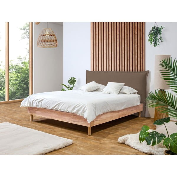 Barna-natúr színű franciaágy ágyráccsal 160x200 cm Charlie – Bobochic Paris-image-1