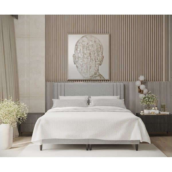 Szürke kárpitozott ágyneműtartós franciaágy 140x200 cm Musca – Maison de Rêve-image-3