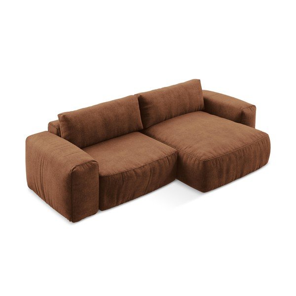 Terrakotta színű zsenília kinyitható sarokkanapé (jobb oldali-heverő résszel) Kuki – Makamii-image-3