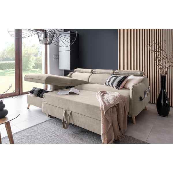 Bézs bársony kinyitható sarokkanapé (bal oldali) Sweet Harmony – Miuform-image-4