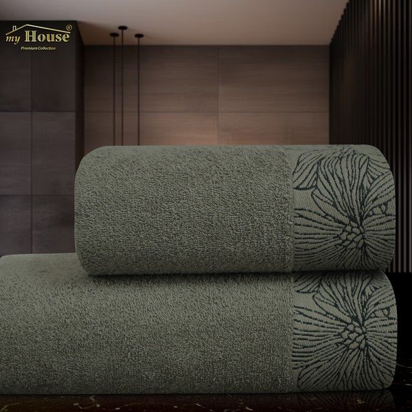Sötétzöld frottír pamut törölköző 50x100 cm Valencia – My House-image-1