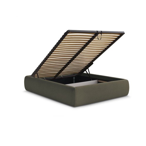 Sötétzöld kárpitozott ágyneműtartós franciaágy ágyráccsal, ágytámla nélkül 160x200 cm Inera – Bobochic Paris-image-3