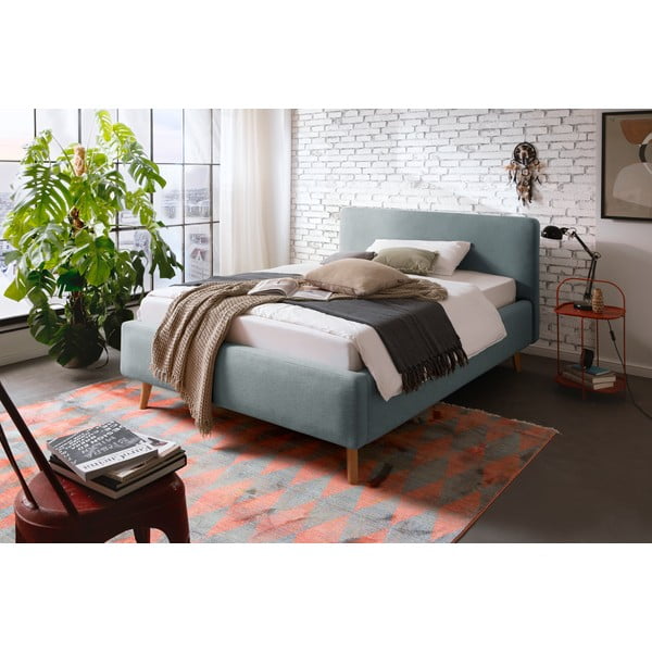 Szürkéskék kárpitozott ágyneműtartós franciaágy ágyráccsal 140x200 cm Mattis – Meise Möbel-image-1