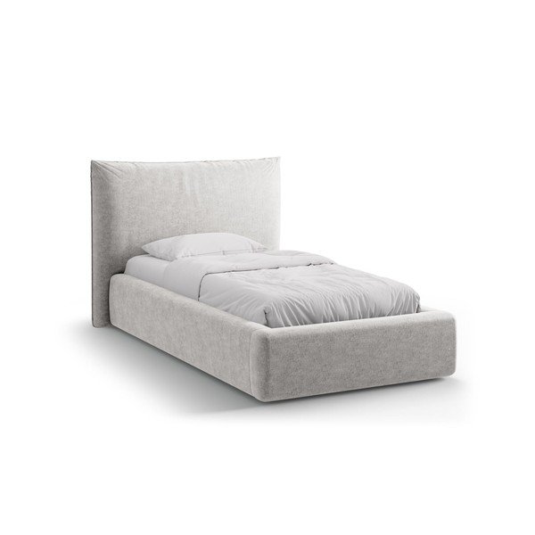 Világosszürke kárpitozott ágyneműtartós egyszemélyes ágy ágyráccsal 90x200 cm Kaelle – Micadoni 