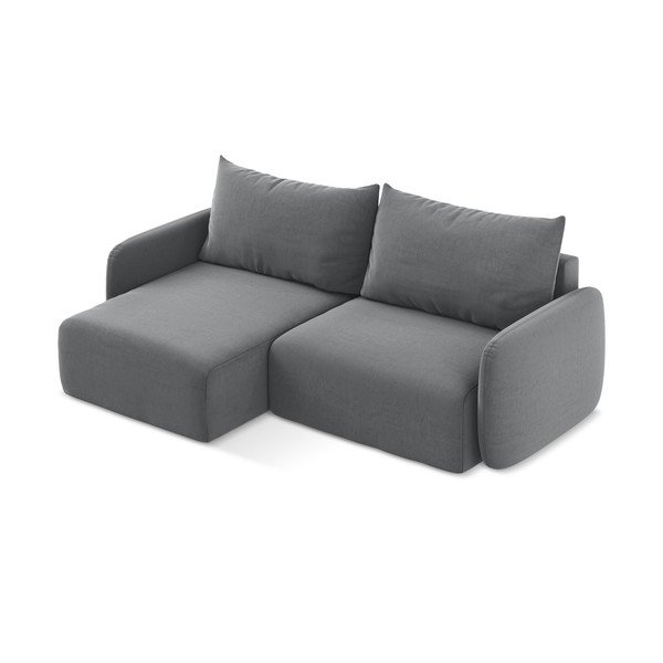 Szürke bársony kinyitható-tárolóhelyes sarokkanapé (bal oldali-heverő résszel) Kalena – Makamii-image-3