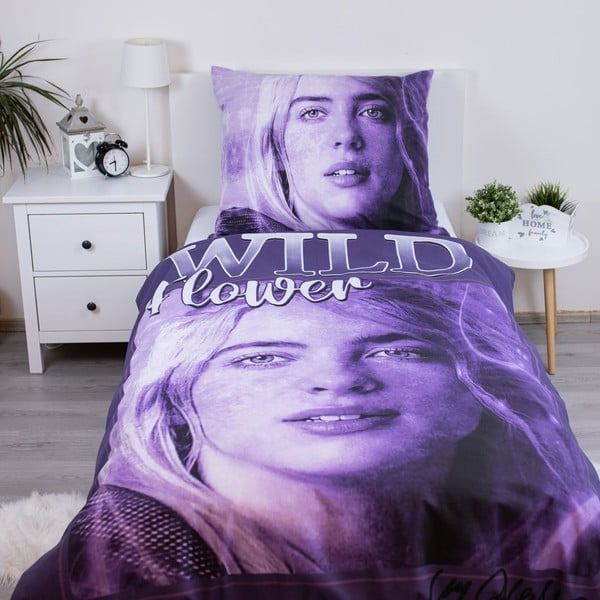Lila egyszemélyes pamut gyerek ágyneműhuzat 200x140 cm Billie Eilish – Jerry Fabrics-image-1